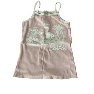 Barbie Girls Pink Malibu Graphic Ribbed Knit Tank Top Youth Size large 10/12